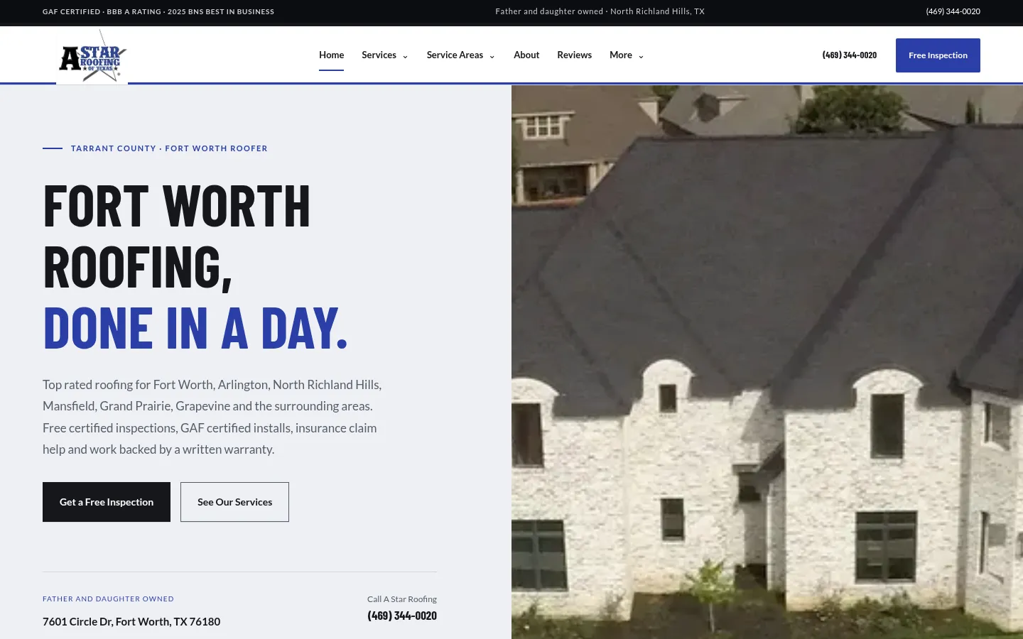 Homepage screenshot of A Star Roofing of Texas